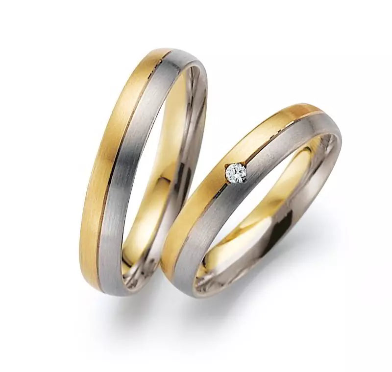 Eheringe Set, Weißgold/Gelbgold, 4 mm, Brillant