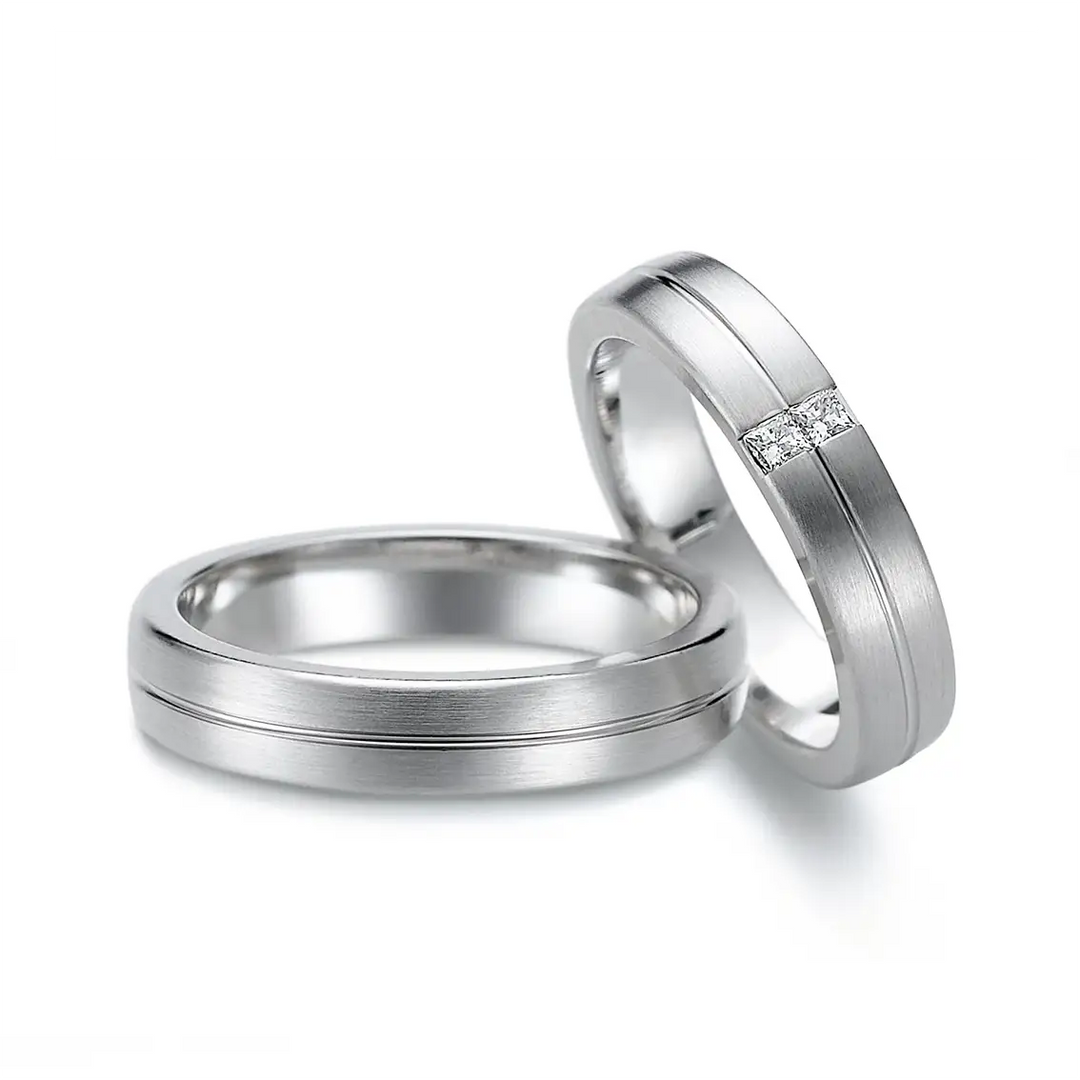 Eheringe Set, Weißgold, 4,5 mm, Brillanten