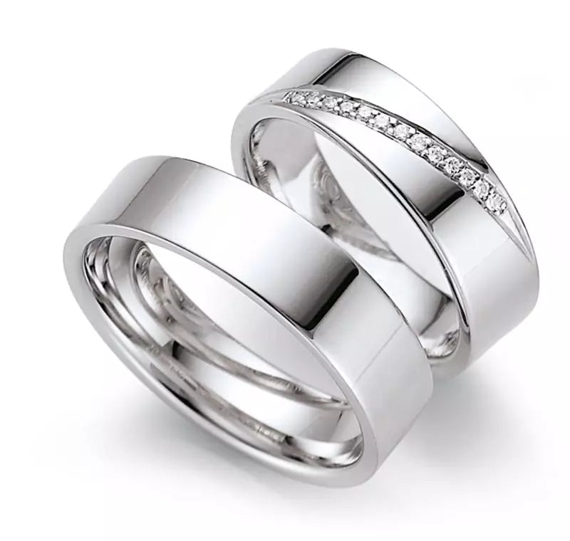 Eheringe Set, Weißgold, 6 mm, Brillanten