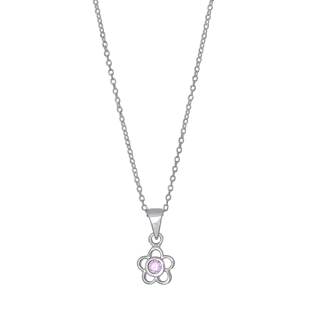 NOA Kids Halskette Blumenform Sterlingsilber, rosa Zirkonia