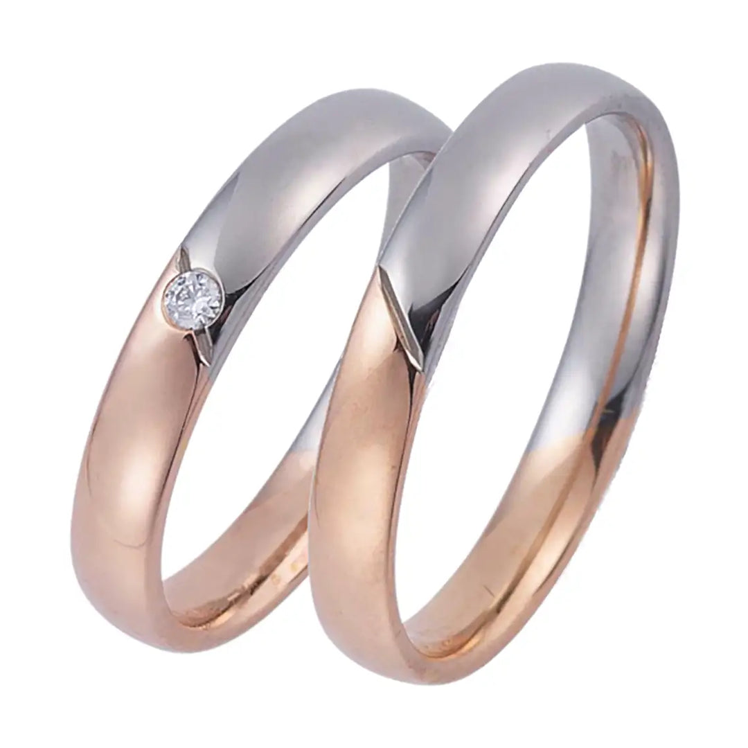 Eheringe Set, Weißgold/Rotgold, 3,5 mm, Brillant