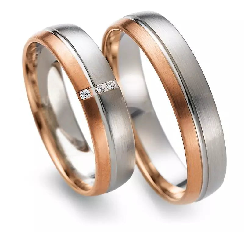 Eheringe Set, Weißgold/Roségold, 5 mm, Brillanten