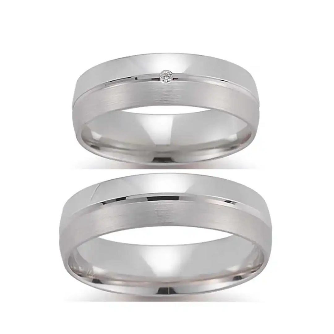 Eheringe Set, Weißgold, 6 mm, Brillanten