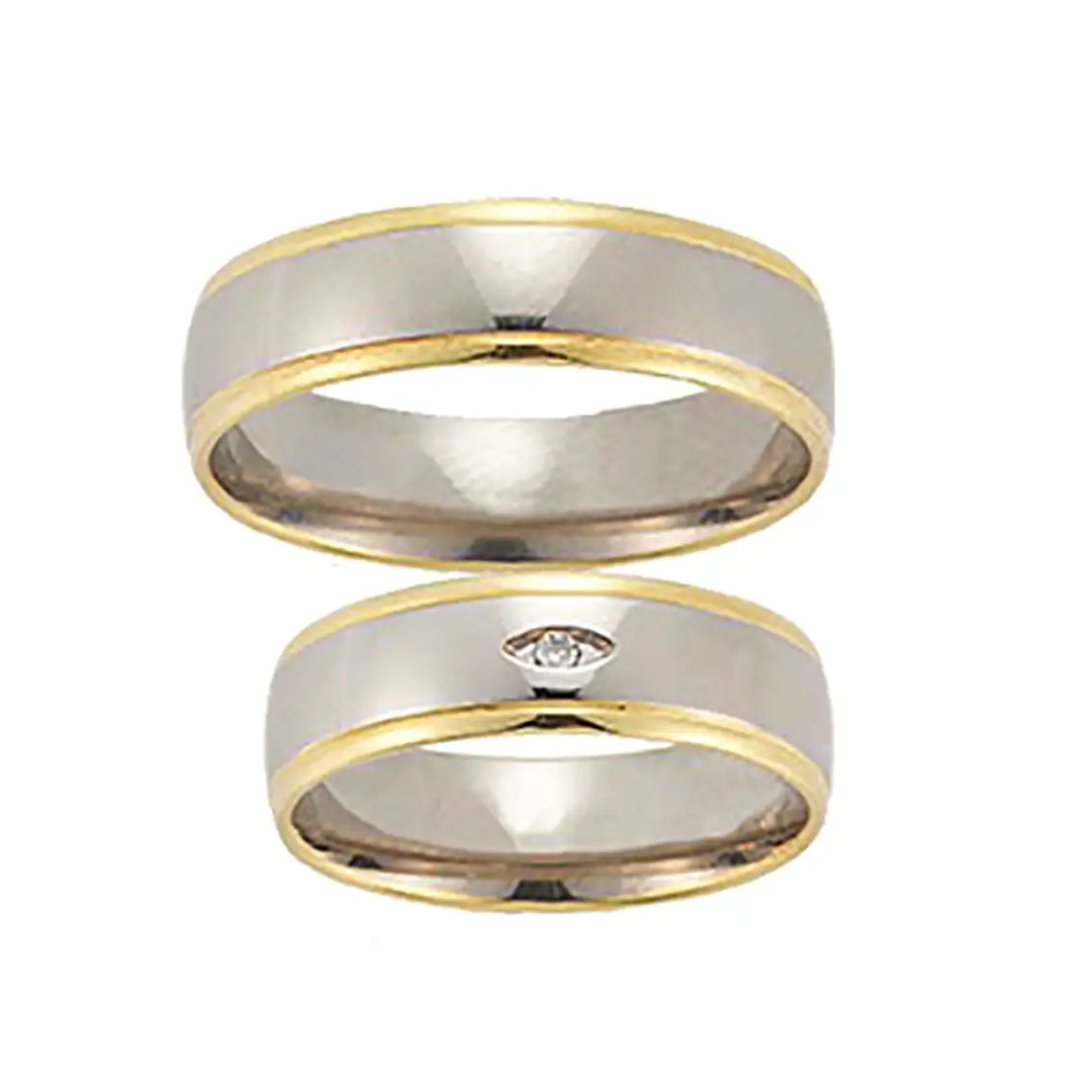 Eheringe Set, Weißgold/Gelbgold, 6 mm, Brillant