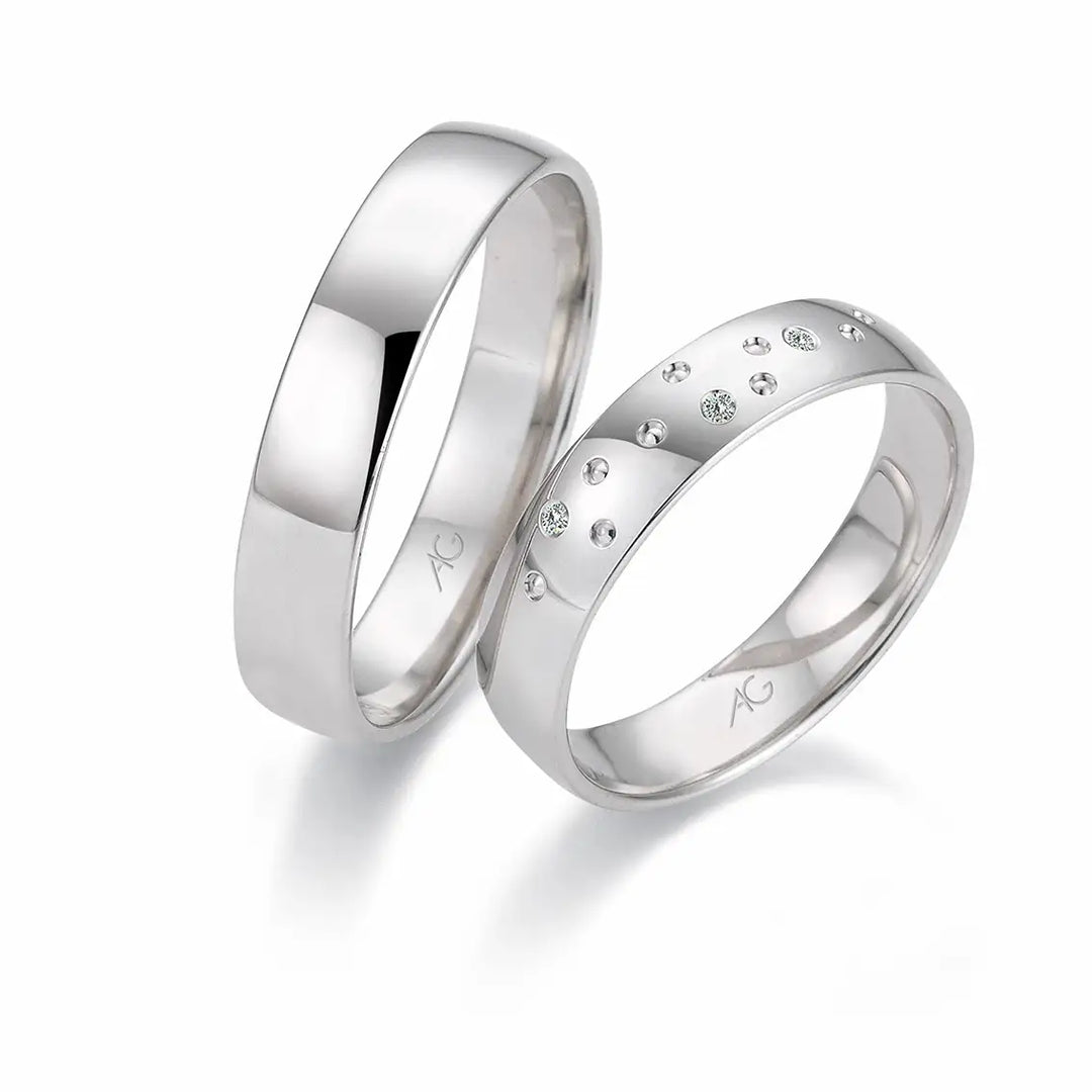 Eheringe Set, Weißgold, 4,5 mm, Brillanten