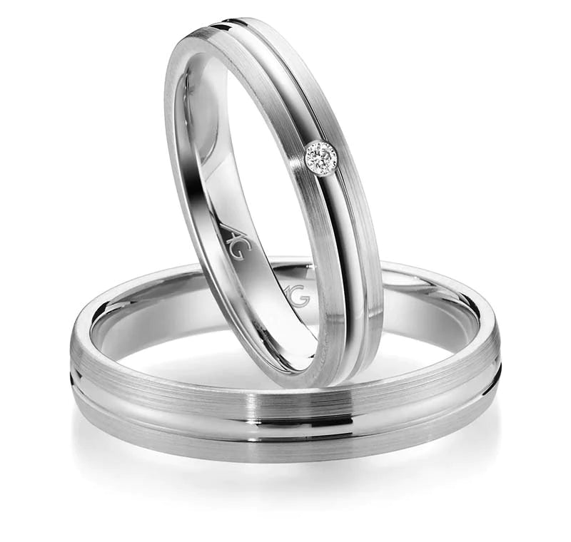 Eheringe Set, Weißgold, 3 / 4 mm, Brillant