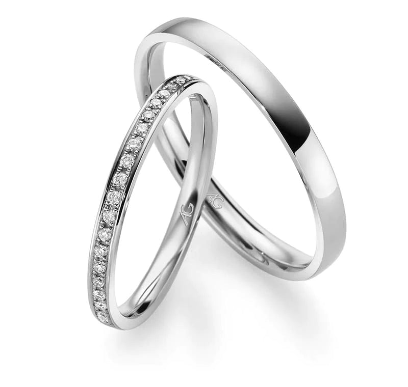 Eheringe Set, Weißgold, 2 / 2,5 mm, Brillanten