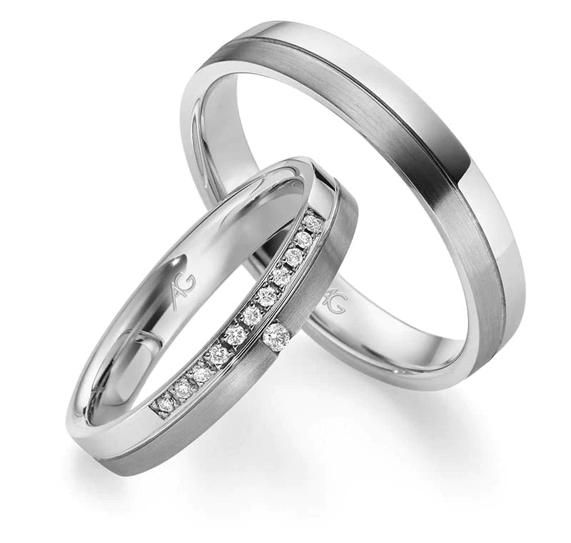 Eheringe Set, Weißgold, 3,5 / 4 mm, Brillanten