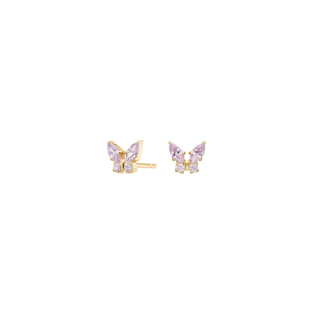 Titanium Ohrstecker, Schmetterling, rosa Zirkonia, vergoldet 6 mm