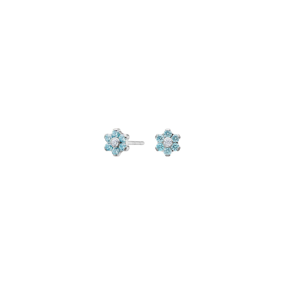 Titanium Ohrstecker, Blume, Zirkonia blau, 4,5 mm