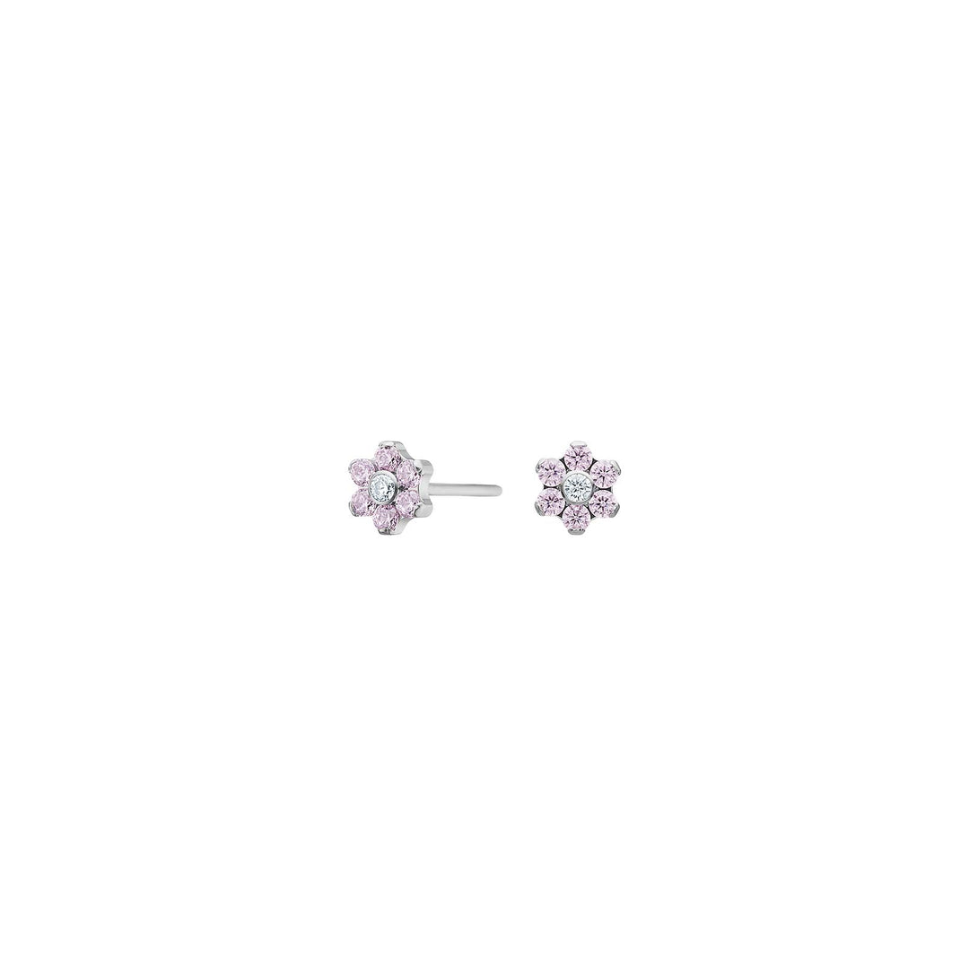 Titanium Ohrstecker, Blume, Zirkonia rosa, 4,5 mm