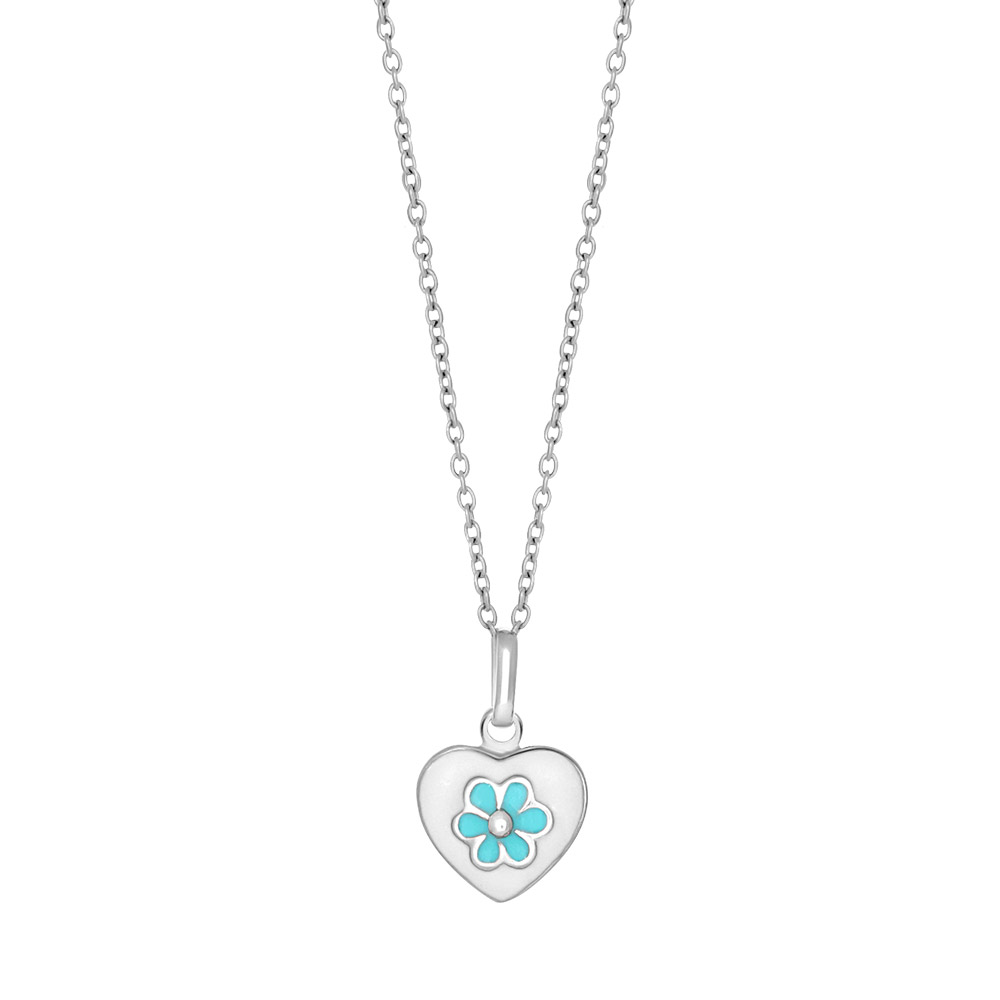 NOA Kids Halskette, Herz und Blume, Sterlingsilber