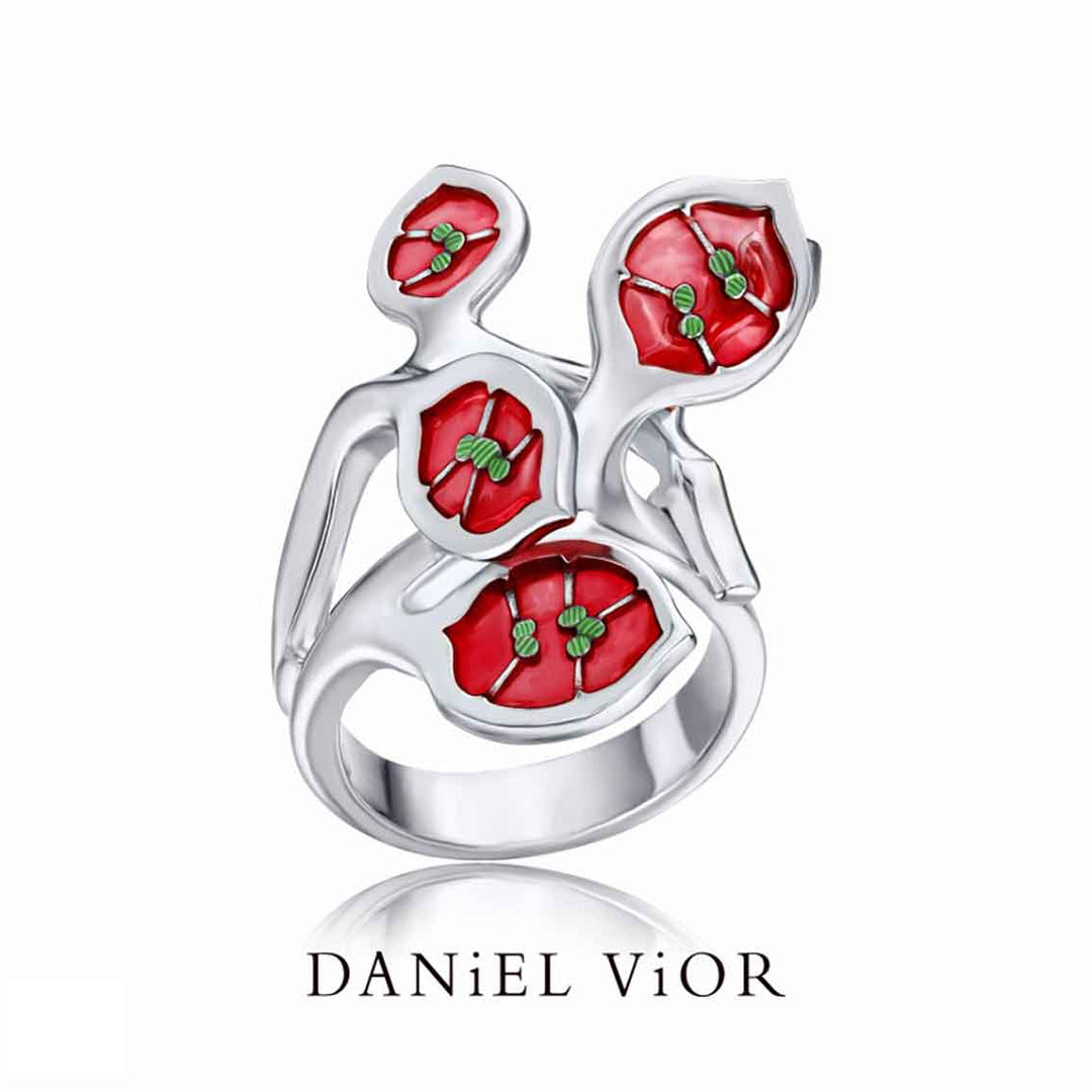Daniel Vior Ring LUNARIA, Sterlingsilber, rot emailliert