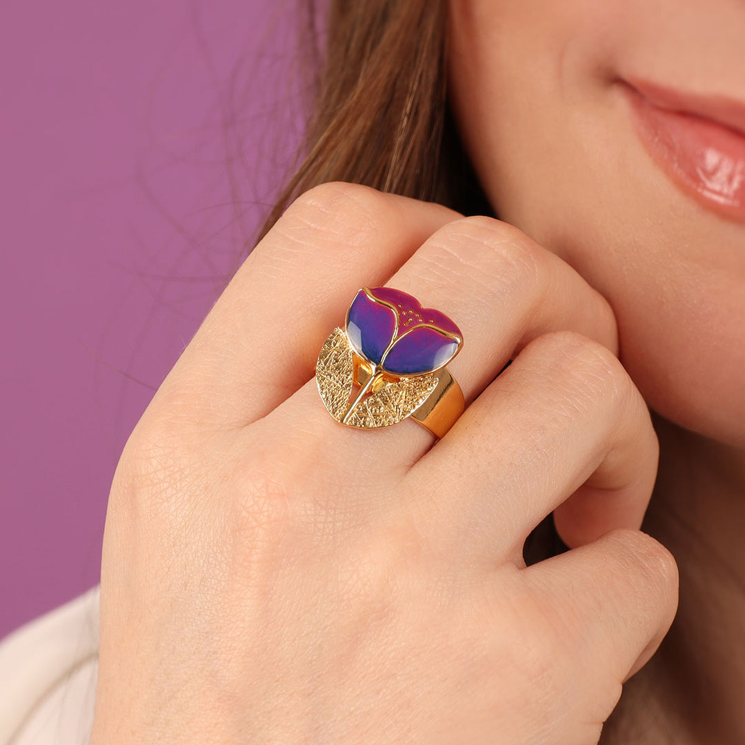 Ring mit Blumenmotiv lila - Crocus