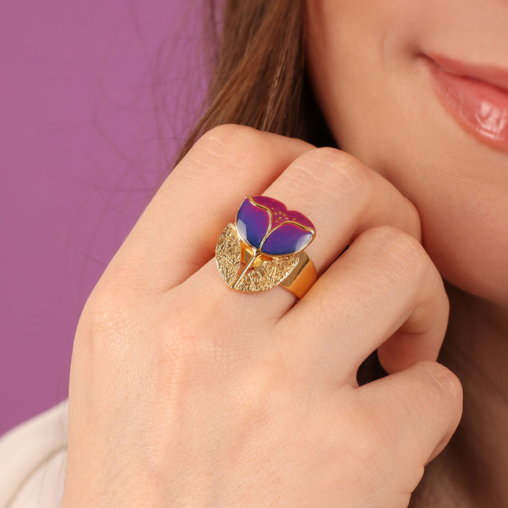 Ring mit Blumenmotiv lila - Crocus
