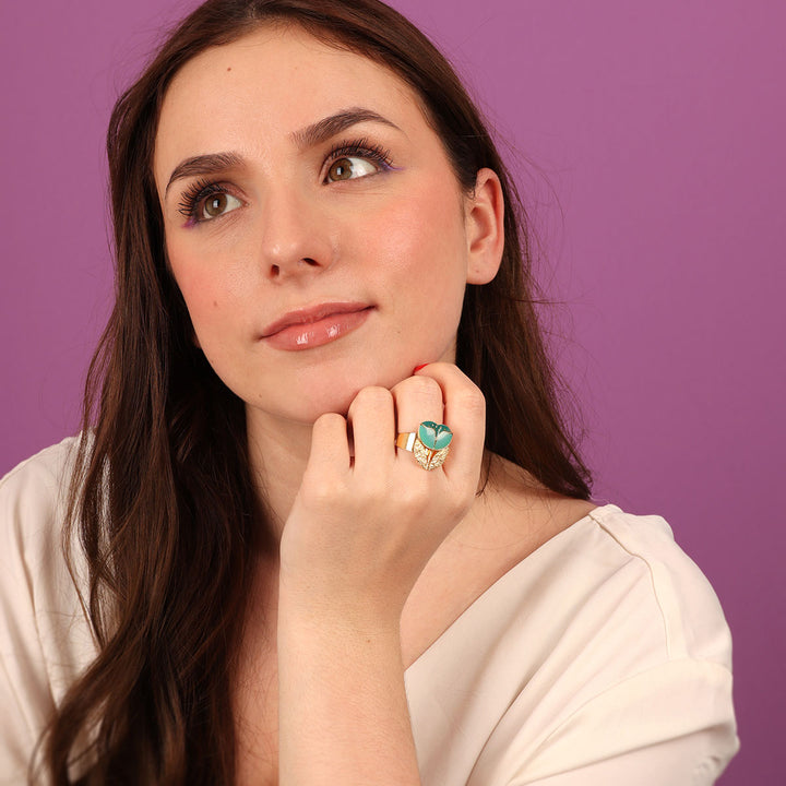 Ring mit Blumenmotiv türkis - Crocus