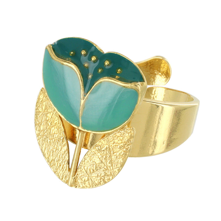 Ring mit Blumenmotiv türkis - Crocus