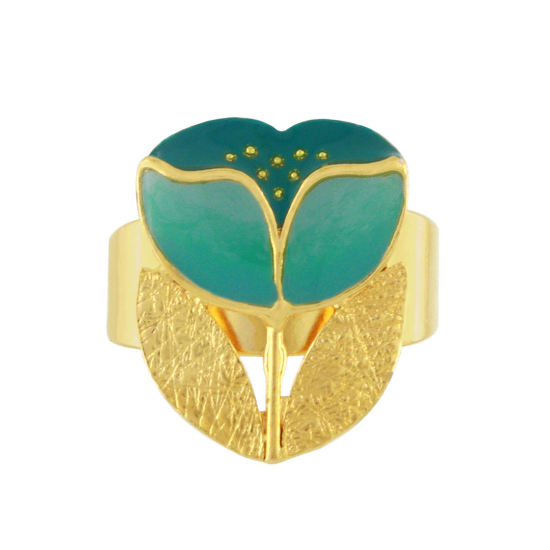 Ring mit Blumenmotiv türkis - Crocus