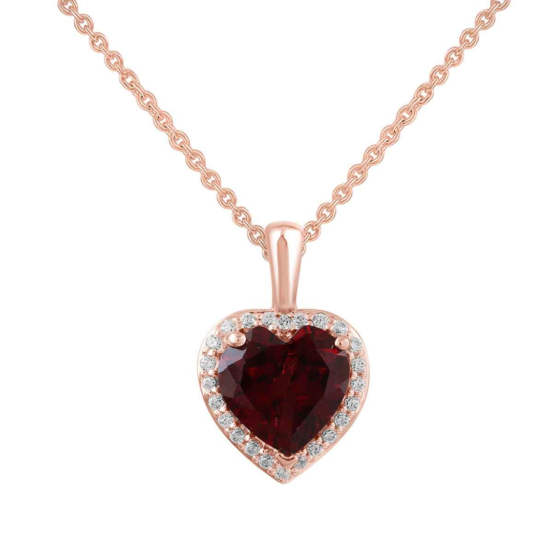 Anhänger Herzform, Roségold, brauner Granat, Brillanten