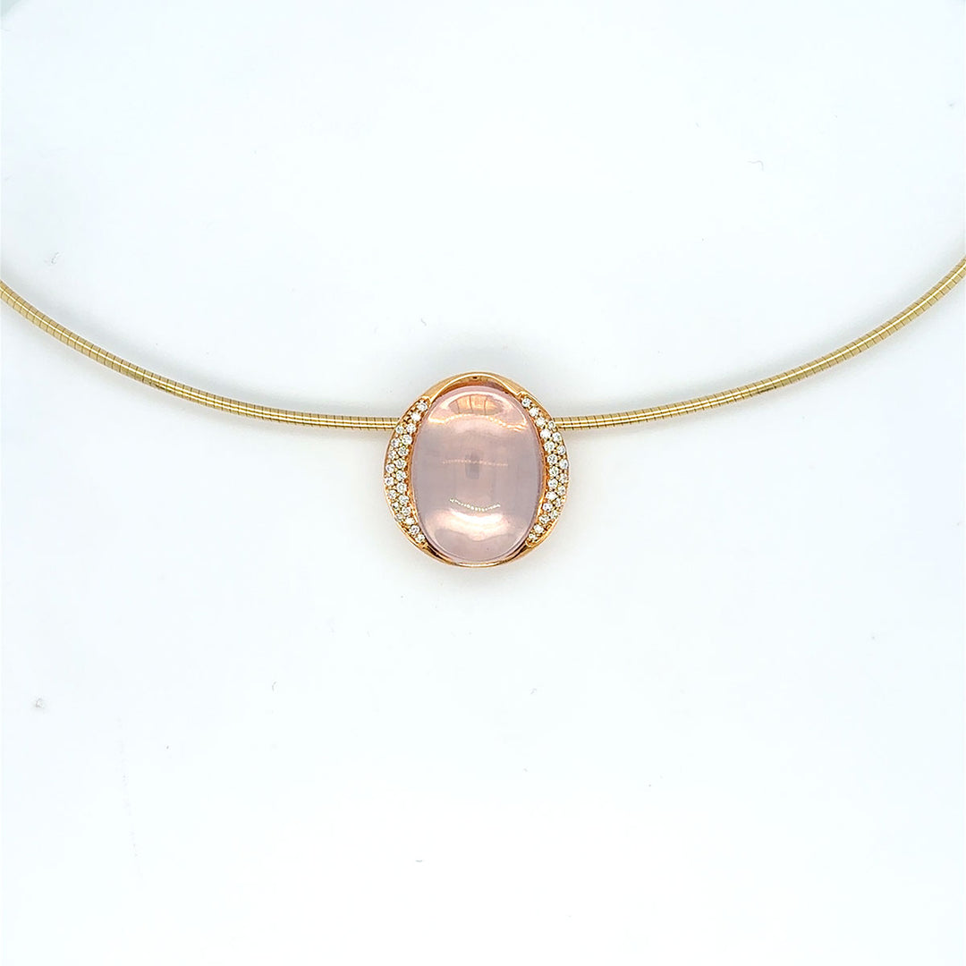 Collier mit Anhänger, Rosenquarz und Brillanten