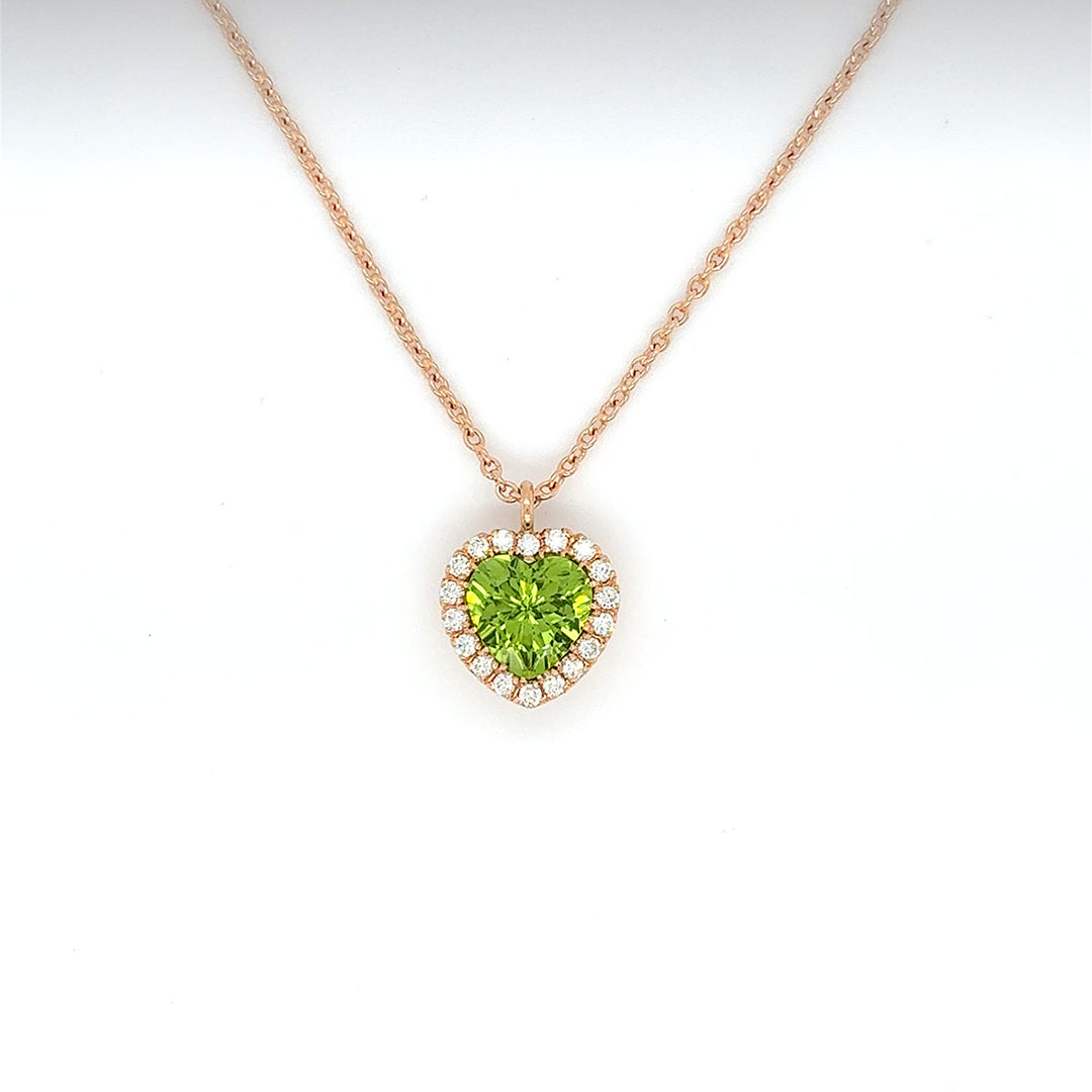 Kette mit Herz-Anhänger, Peridot und Brillanten