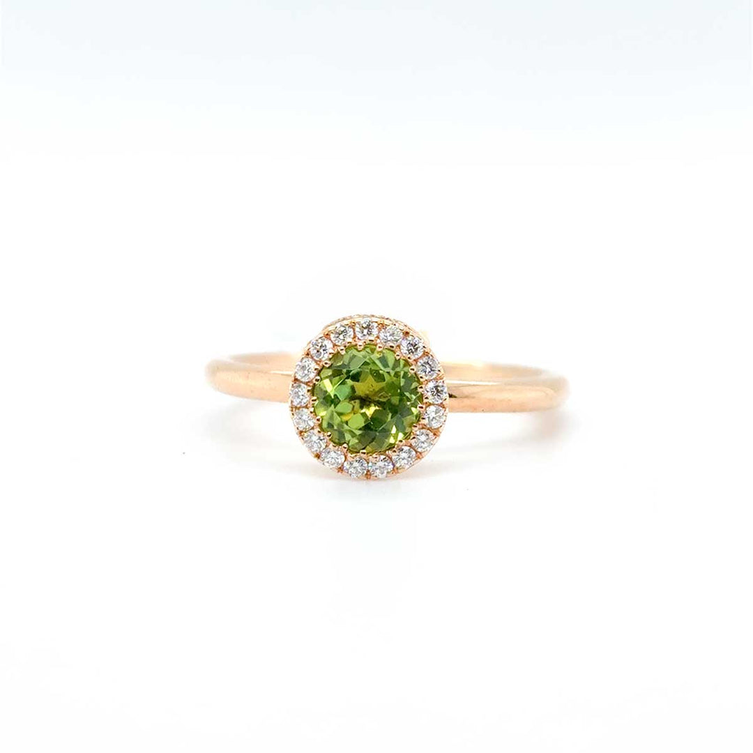 Ring 750 Roségold, Peridot und Brillanten