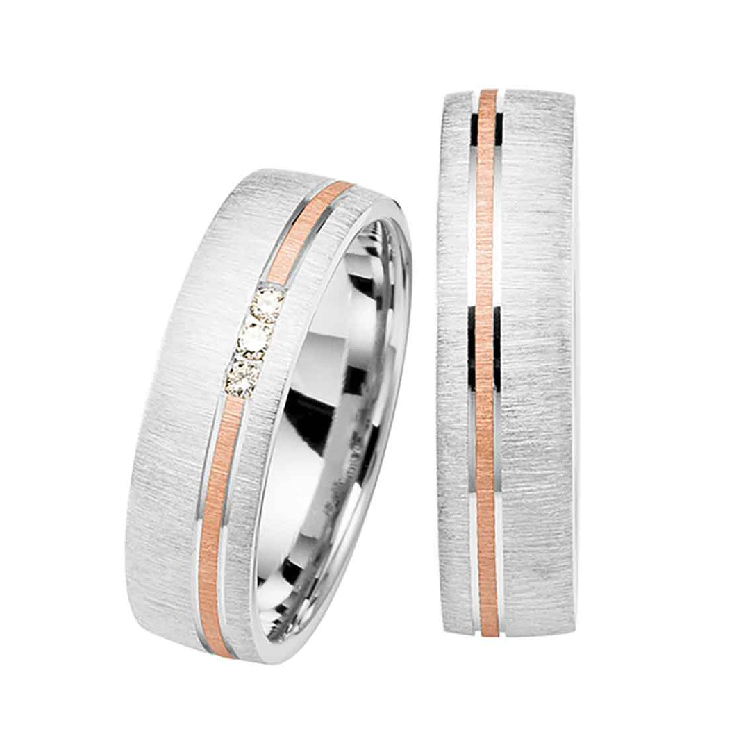 Eheringe Set, 5/7 mm, Weißgold/Rotgold, Brillanten
