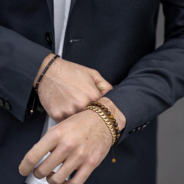 SON Armband STAHL Panzer vergoldet gebürstet 19cm