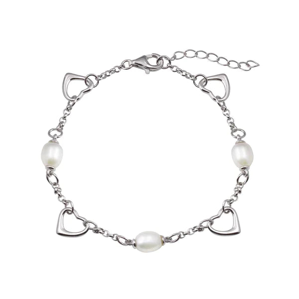 Herz-Armband mit Frischwasserperlen, Sterlingsilber rhodiniert