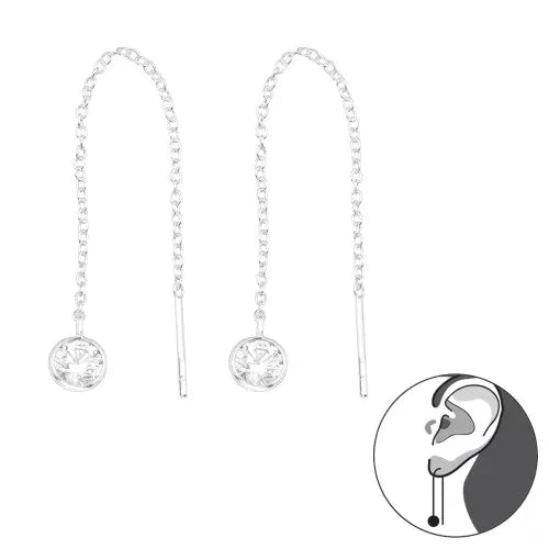 kleine Ohrhänger mit Zirkonia, Sterlingsilber rhodiniert