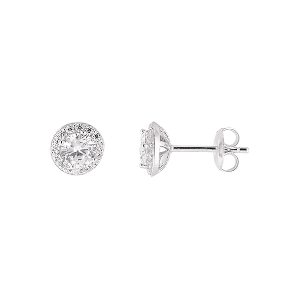 Solitaire Ohrstecker mit Zirkonia, Sterlingsilber rhodiniert