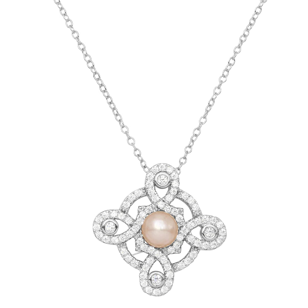 Halskette mit Anhänger Kreuzform, Süsswasserperle, Sterlingsilber rhodiniert