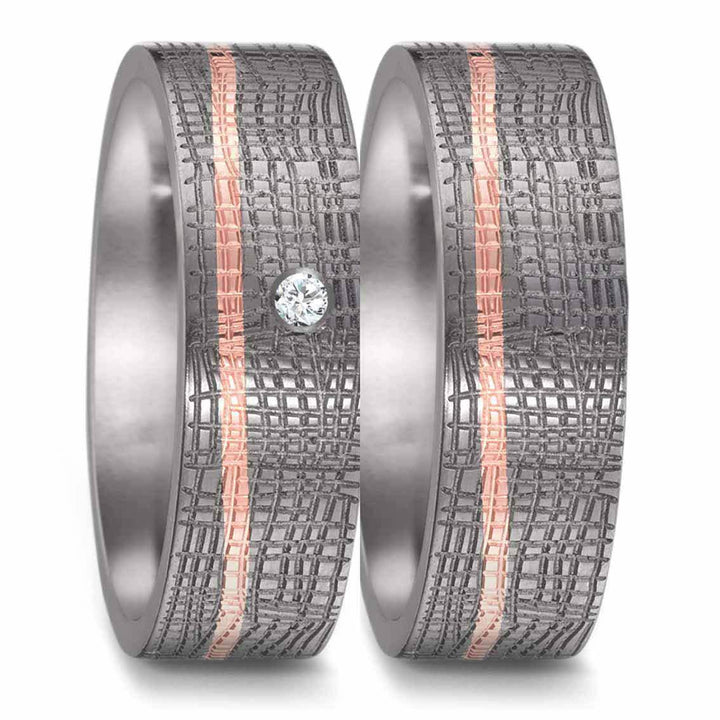 Teno Eheringe Tantal, 750/18 K Rotgold Diamant 0,02 ct - My Fine Jewellery