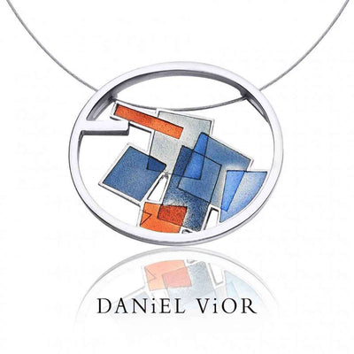 Daniel Vior Anhänger INTERSECCIONS, Sterlingsilber, blau/rot emailliert - My Fine Jewellery
