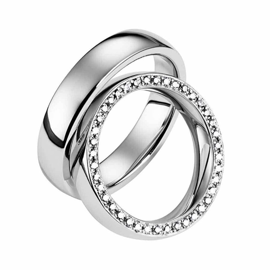 Eheringe Set, 5 mm, Weißgold, Brillanten, Memoire-Ring - My Fine Jewellery
