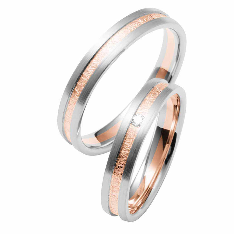 Eheringe Set, 3,9 mm, Weißgold/Roségold, Brillant - My Fine Jewellery