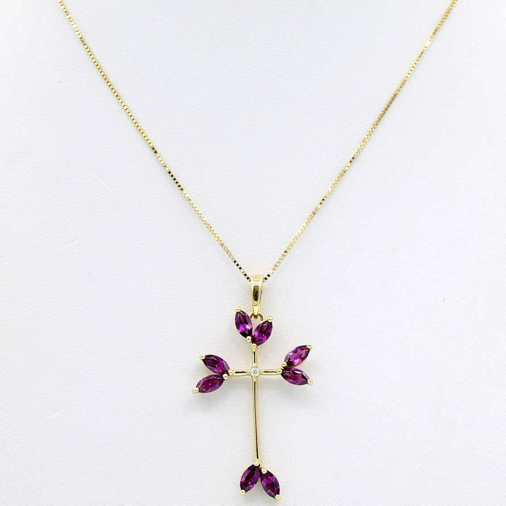 Kreuzanhänger Gelbgold, Venezianerkette, Rhodolith - My Fine Jewellery