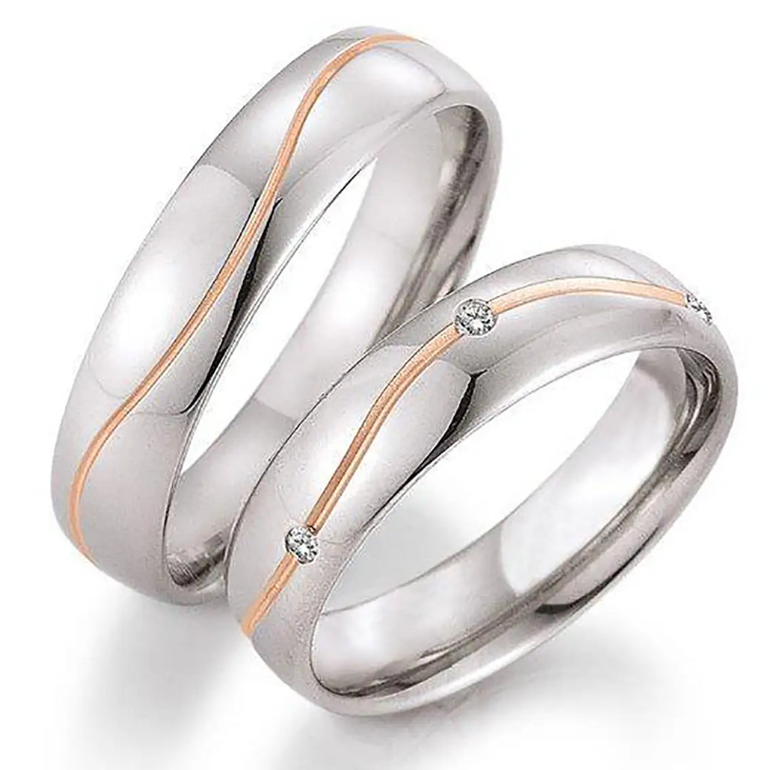 Eheringe Set, Weißgold/Rotgold, 5 mm, Brillanten
