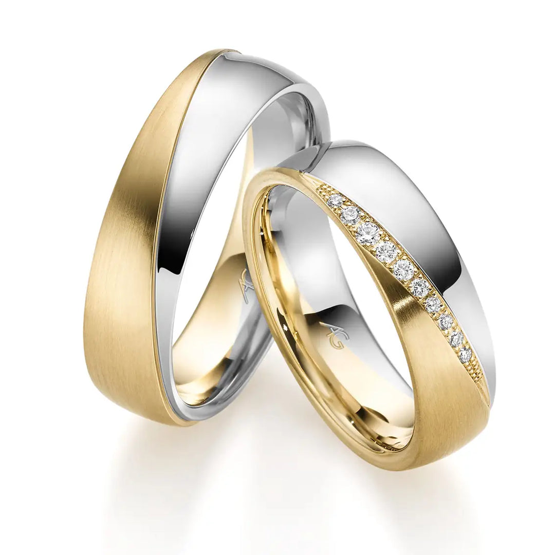 Eheringe Set, Weißgold/Gelbgold, 6 mm, Brillanten