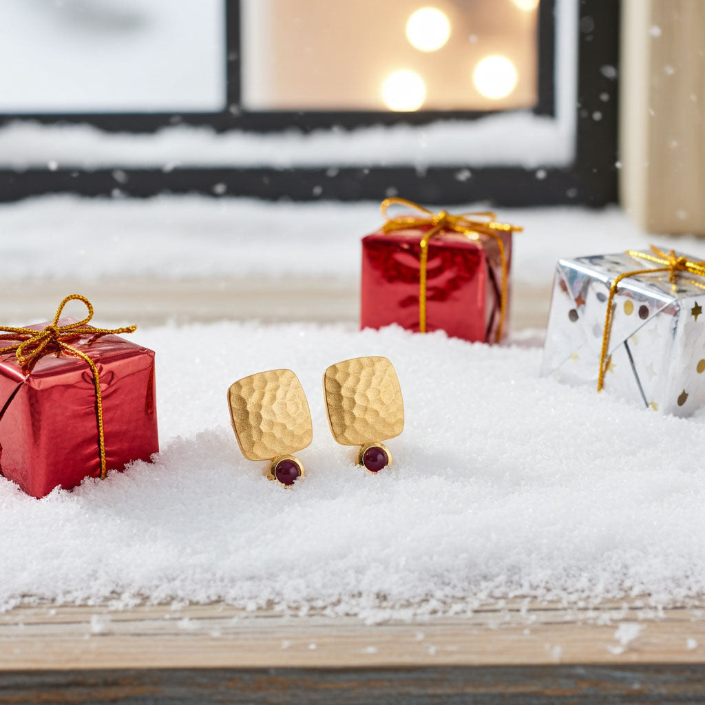 Ohrstecker Sterlingsilber vergoldet, Rhodolith