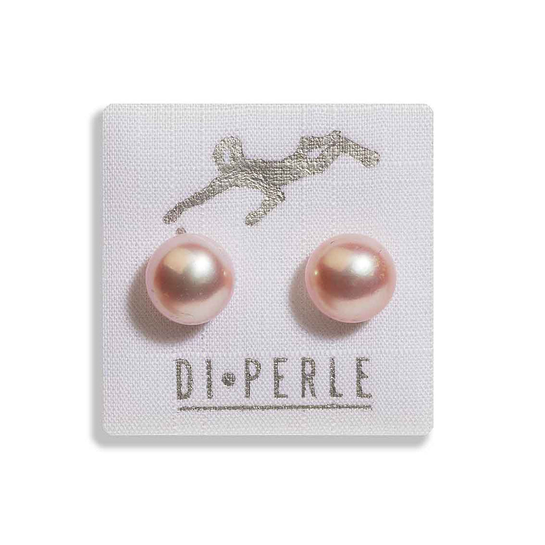 DI PERLE Ohrstecker Süsswasser Bouton, 8 - 9 mm naturfarben