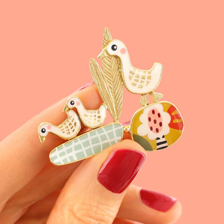 Brosche Plume – Handbemalte Designer-Brosche mit Tiermotiv