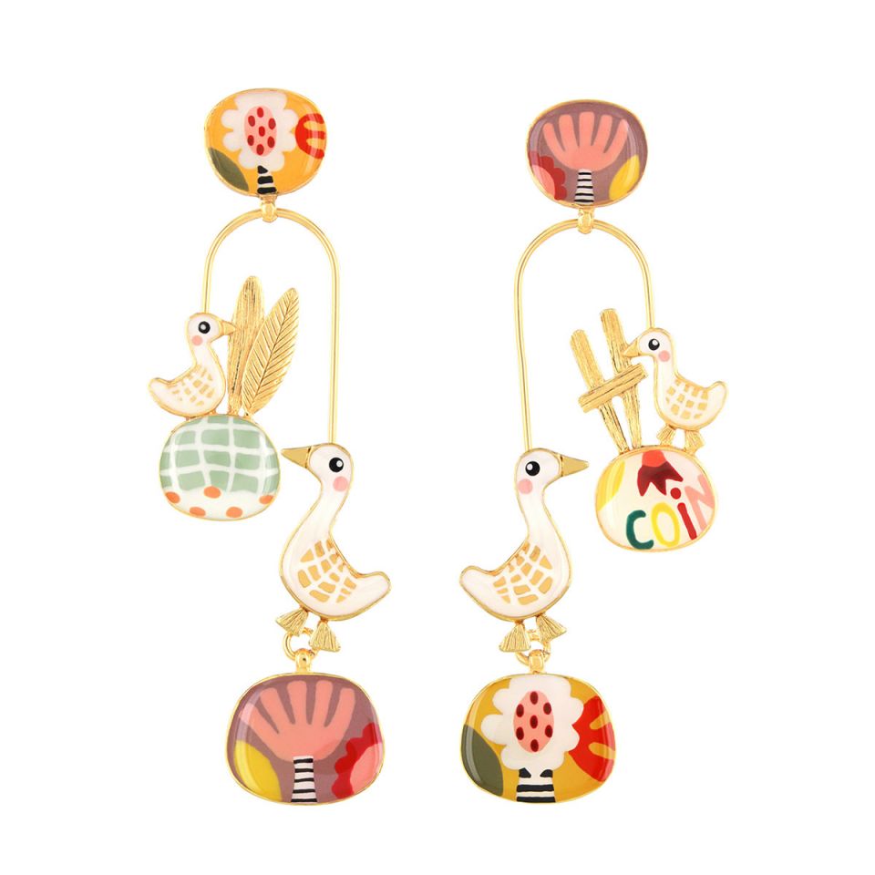 Ohrhänger Plume – Handbemalte Designer-Ohrhänger mit Natursteinen