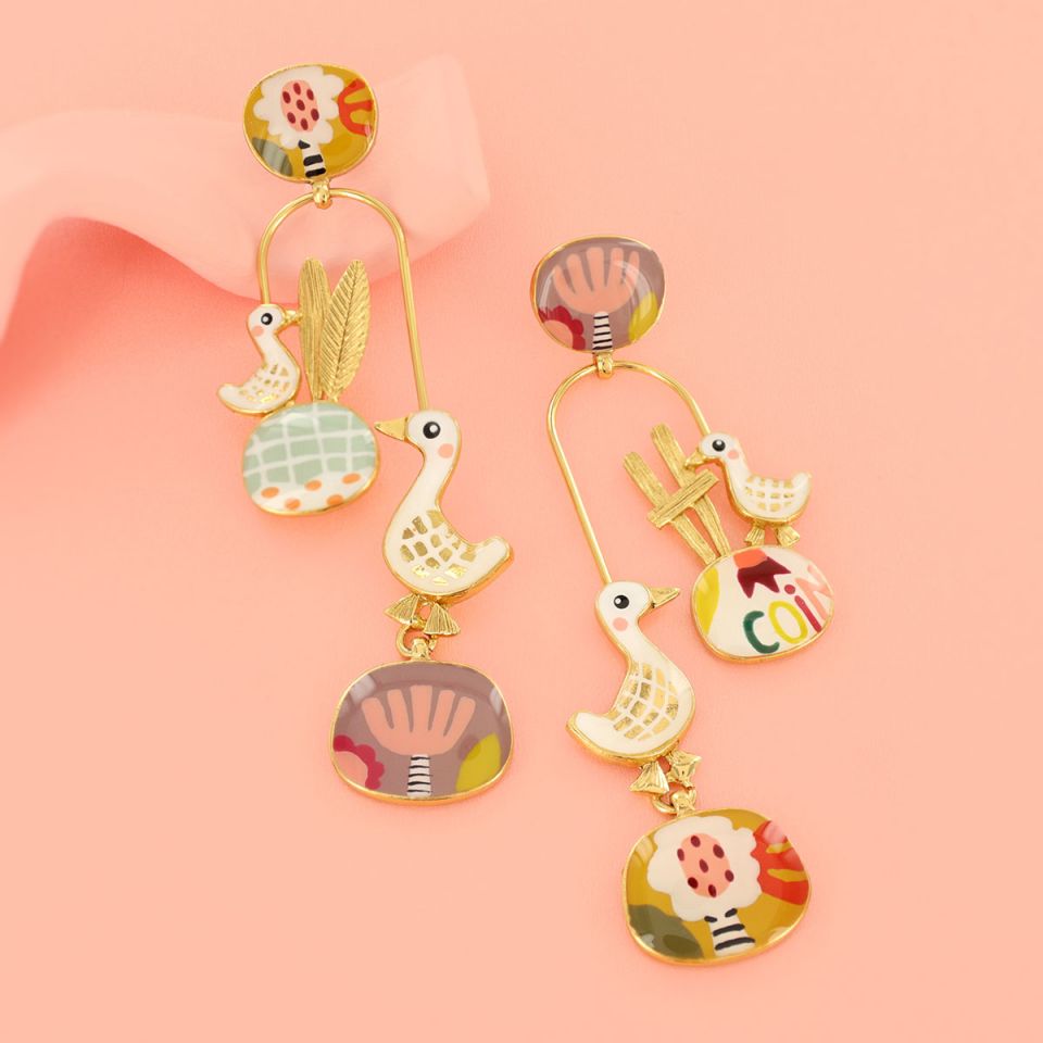 Ohrhänger Plume – Handbemalte Designer-Ohrhänger mit Natursteinen