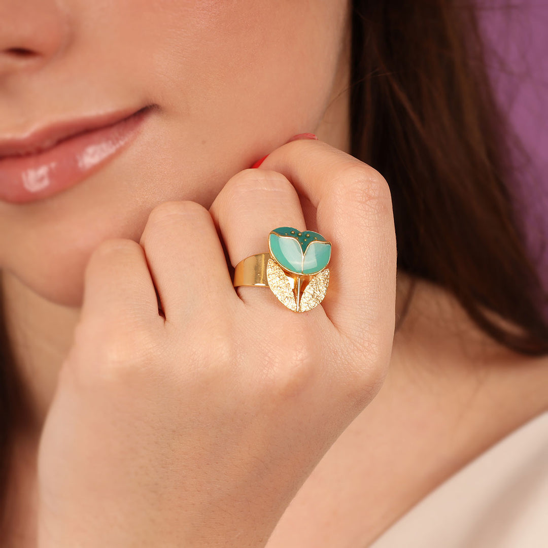 Ring mit Blumenmotiv türkis - Crocus