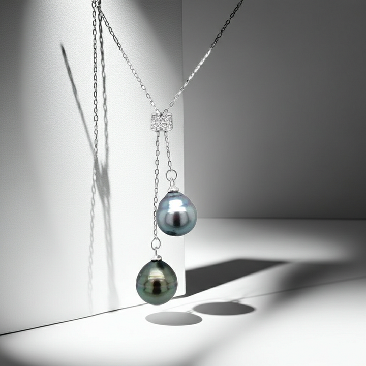 Halskette Sterlingsilber mit 2 Tahiti-Perlen 10 mm