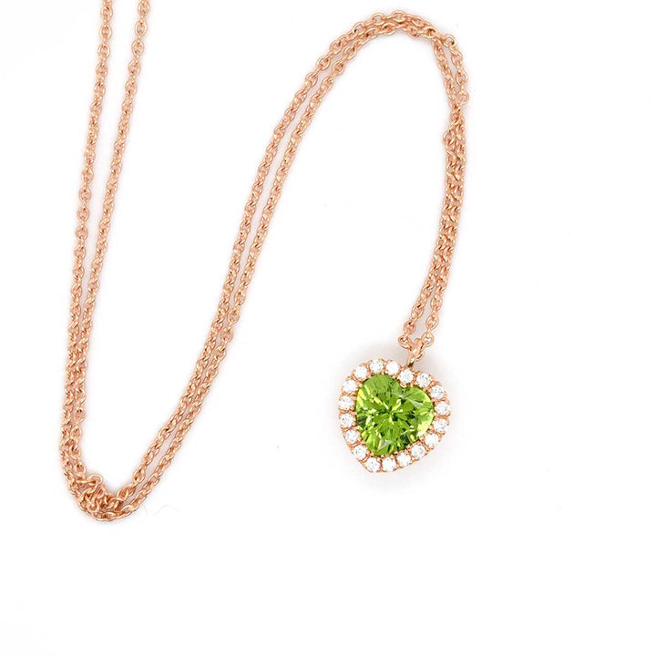 Herzkette mit Anhänger, Peridot und Brillanten