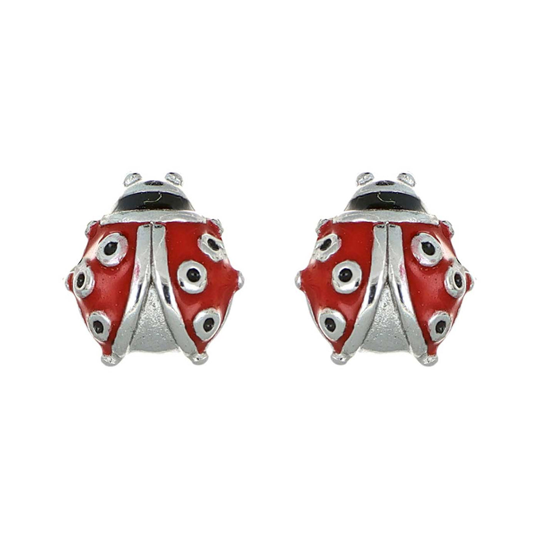Ohrstecker, Marienkäfer rot/schwarz gelackt