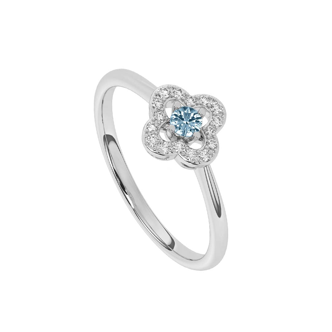 Ring 585 Weißgold, Diamant, Blautopas