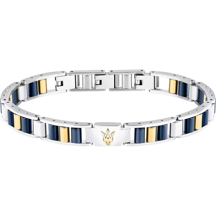 Maserati Herrenarmband, Edelstahl, Keramik blau/gold